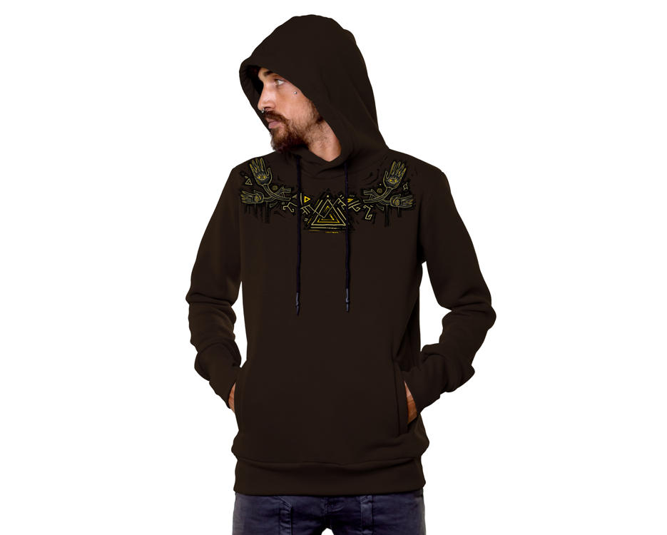 men dark brown psychedelic hoodie